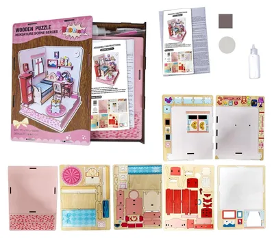 Productafbeelding van Miniatuur Houten Puzzelset Slaapkamer, 3D Modelbouw voor Volwassenen