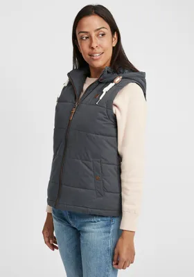 Produktbild von OXMO OXLew Damen Weste Steppweste Outdoor Weste mit Kapuze Eingrifftaschen Baumwollmischung Regular fit