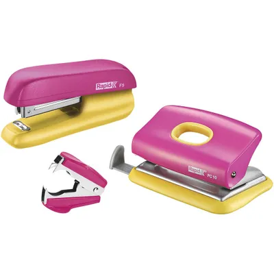 Produktbild von Rapid Locher und Heftgeräte Set Mini pink/gelb