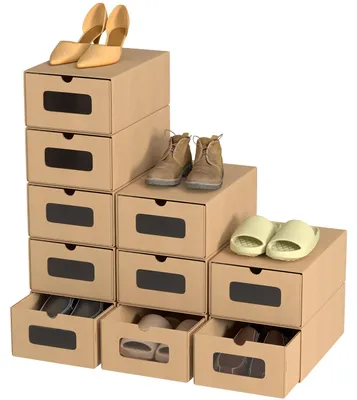 Produktbild von Clanmacy 20x Schuhboxen mit Sichtfenster Schuhaufbewahrung Aufbewahrungsbox Stapelbar Storage Box Schuhbox Schuhkarton Schuhschachtel Allzweckbox Braun