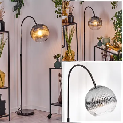 Produktbild von Cesaro Stehlampe Metall/Riffelglas in Schwarz/Chrom/Rauch/Klar, Retro-Design