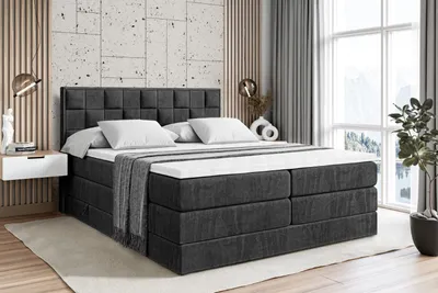 Produktbild von ALTDECOR Boxspringbett mit 2 Matratzen und Topper - 140x200 cm - ZAFIRA-BZ KING - Schwarz Samt - Polsterbett mit, H3- und H4- Matratzen, Bettkasten und Lattenrost, Bett mit Stauraum