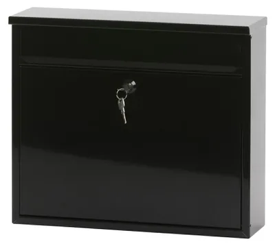 Produktbild von Wandbriefkasten Granadan aus Stahl mit Einwurfsklappe | HxBxT 31,5x36x11cm | Einwurföffnung 32x4cm | Schwarz