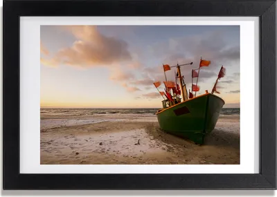 Produktbild von Bild 30x20 MDF-Rahmen, Wandkunst Fischerboot Strand