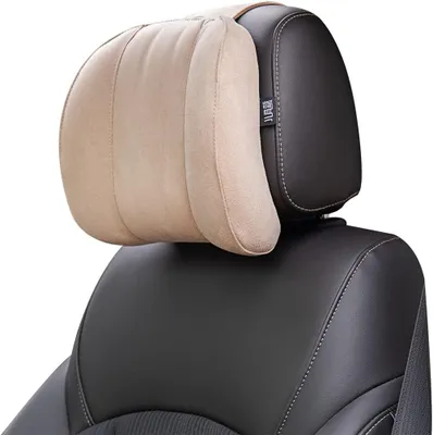 Immagine prodotto di Cuscino per il collo da auto, in memory foam, color beige, per il supporto della testa e del collo, ideale per lunghi viaggi