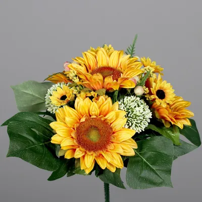 Produktbild von künstlicher Blumenstrauß Sonnenblumen H. 30cm gelb grün  DPI Kunstblumen