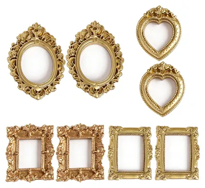 Produktbild von Mini Bilderrahmen - 8er-Set aus robustem Harz im antiken Design - Tischdekoration - Gold - für 1,6-2,2 Zoll Fotos