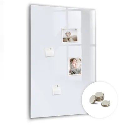 Obrázek produktu pro Magnetická Tabule na Zeď Skleněná - Memo Board Kleněnou Přední Stranou - 5 magnetů v balení - 60x90 cm - Barva tmavě bílá