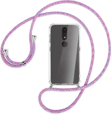Produktbild von Handykette Backcover-Schutzhülle mit Band (Metall silberfarben) für Nokia 4.2 - lila/rosa/blau