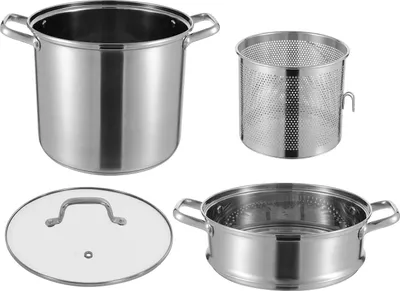 Obrázek produktu pro Hrnec - polévkový hrnec 8 l - nerezová ocel 304 - skleněné víko - víko Ø28 cm - pro 5–8 osob - pro plynové, indukční a halogenové sporáky