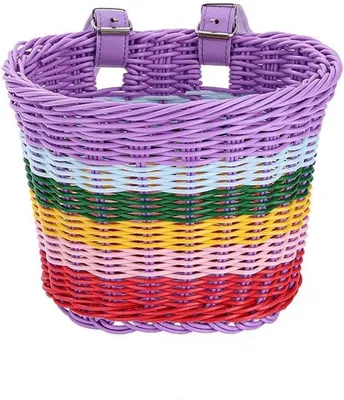 Immagine prodotto di Cestino per bicicletta per bambini, portabiciclette intrecciato, arcobaleno, per uso esterno