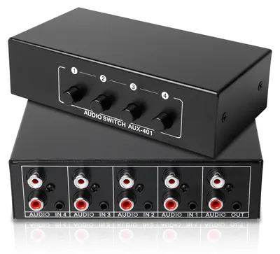 Zdjęcie produktu dla Rozdzielacz audio i wideo 4-w-1, przełącznik audio AUX, 3,5 mm, do połączeń audio