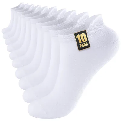 Immagine prodotto di 10 paia di calzini sportivi da uomo e da donna, in cotone, anti-sudore, a taglio corto, taglia 43-46, colore bianco