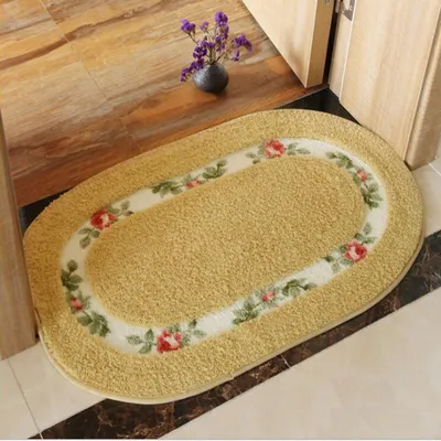 Image de Chic Rose Flowers Tapis de bain en forme d'ovale Tapis de sol pour tapis d'intérieur, polyester, or, 50 × 80cm