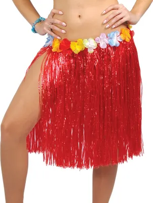 Image de Jupe hawaïenne avec fleurs pour femmes rouge environ 55 cm