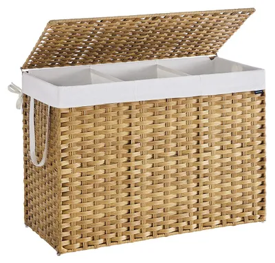 Image de Panier à linge avec couvercle – rotin brun – 86 x 40 x 61 cm