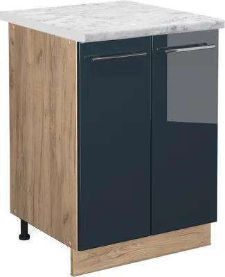 Image de Meuble bas de cuisine Vicco Fame-Line Bleu foncé brillant 60cm , PT Marbre, Model 48847