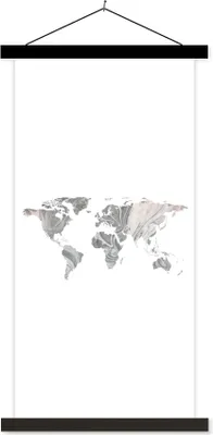 Produktbild von MuchoWow® Textilposter Weltkarte - Muster - Schwarz 90x180 cm mit schwarzem Rahmen - Dekoration Wohnzimmer