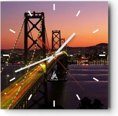 Produktbild von Wanduhr - Quadrat - Glasuhr - Brücke Fluss Landschaft - 40x40cm - Schleichendes Uhrwerk - Lautlos - zum Aufhängen bereit - Dekoration Modern - Wanddekoration aus Glas - C3AC40x40-0120
