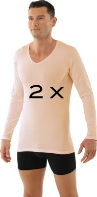 Produktbild von ALBERT KREUZ 2-Pack Unterhemd Langarm V-Ausschnitt Stretchbaumwolle beige, 04/S