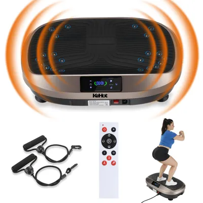 Produktbild von Vibrationsplatte 120 Stufen mit 6 Trainingsmodi, Fernbedienung, 2 Zugbändern, Timer 1–20 Min., kompakte Fitnessplatte für Zuhause, Braun