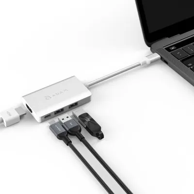 Produktbild von Adam Elements Casa Hub A01m, USB 3.2 Gen 1 (3.1 Gen 1) Type-C, HDMI, USB 3.2 Gen 1 (3.1 Gen 1) Type-A, USB Typ-C, 5000 Mbit/s, 60 Hz, 3840 x 2160 Pixel, Silber