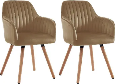 Produktbild von ELEANA Satz von 2 Stühlen mit Armlehnen - Velours und Holz - Farbe Beige