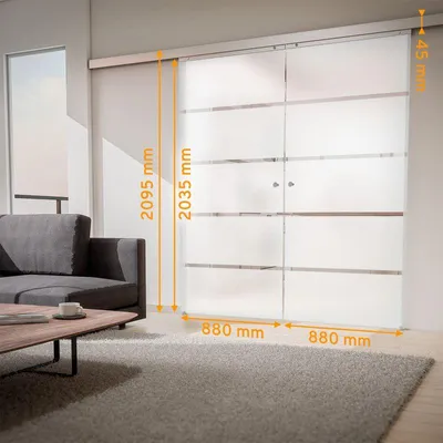Produktbild von inova Doppelflügelige Glasschiebetür 1760 x 2035 mm, Blockstreifen, Komplettset mit Griffknopf, ohne Softclose