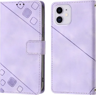 Produktbild von Hülle für iPhone 11 Prägung Flip Leder Brieftasche Schutzhülle mit Ständer Lila