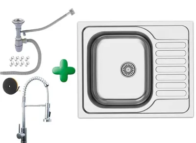 Produktbild von Faizee Home Edelstahlspüle 60x50,5 cm mit Spiral Armatur Einbauspüle inkl. Siphon-Set