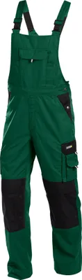 A pair of green and black work overalls.