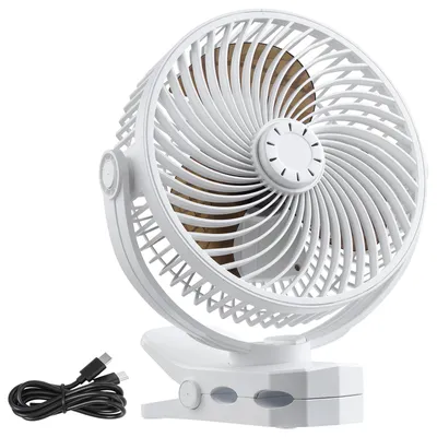 Produktbild von SucceBuy Kompakter Clip-Ventilator mit USB-Anschluss, Tischventilator mit 3 Geschwindigkeitsstufen und Zirkulationsfunktion, ideal für Schreibtisch, Golfwagen, Camping, Laufband, Büro, Weiß