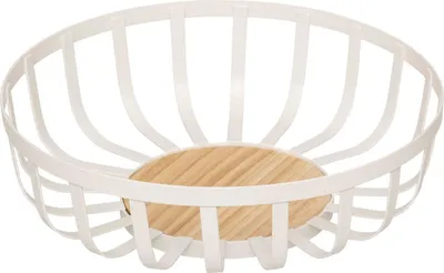 Produktbild von 5Five Obstschale / Obstkorb Zaragossa - Metall/Holz - D28 x H9 cm - weis - rund
