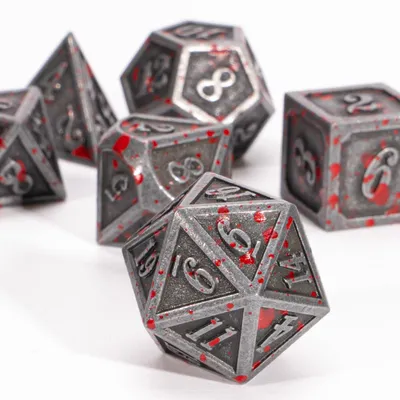 Zdjęcie produktu dla Zestaw metalowych kostek - 7 sztuk wielościennych z torbą do RPG