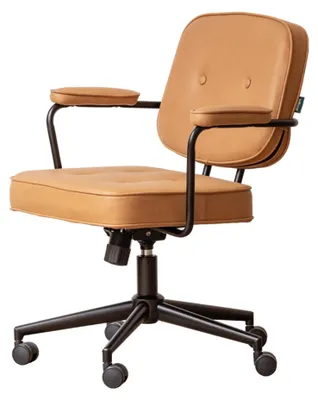 Obrázek produktu pro Kancelářská židle z pravé kůže – karamelová barva, otočná o 360°, ergonomický design, výškově nastavitelná, kancelářská židle, s područkami