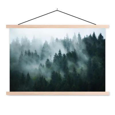 Produktbild von MuchoWow® Textilposter Nebel - Bäume - Wald 60x40 cm mit holzfarbenen Rahmen - Bilder