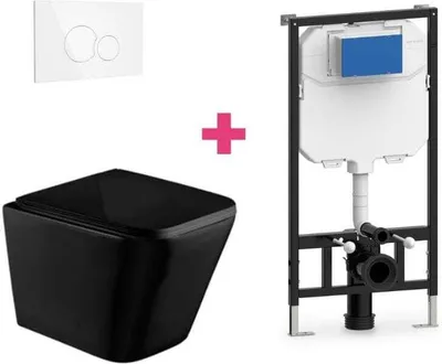 Produktbild von Wand-WC PISA Komplett-Set schwarz mit Vorwandelement und Betätigungsplatte
