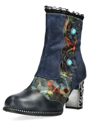 Produktbild von Laura Vita Damen Stiefelette Rüschen-Einstieg Ornament-Blockabsatz LEDAO 12, Größe:39 EU, Farbe:Blau