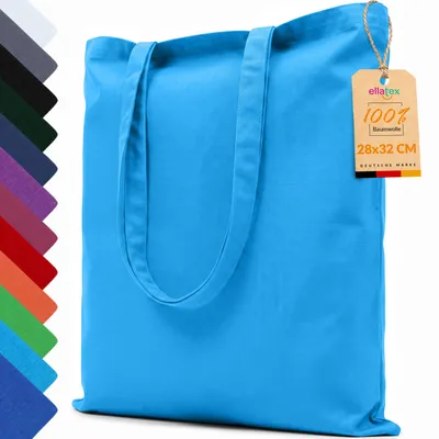 Produktbild von EllaTex Baumwolltasche 28x32 cm – Stoffbeutel aus 100% Baumwolle mit kurzen Henkeln, in Farbe: Türkis