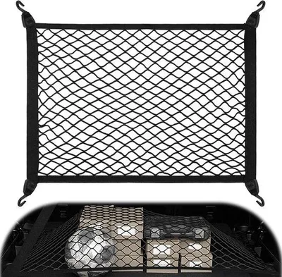 Produktbild von Famanu Kofferraumnetz elastisch – 80 x 60 cm – Ausziehbar bis 160 x 120 cm – Mit 4 Haken