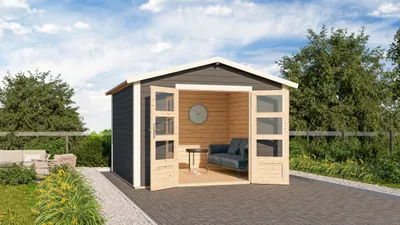 Produktbild von Karibu Gartenhaus Gerätehaus Talkau 8 terragrau 304x304x238 cm