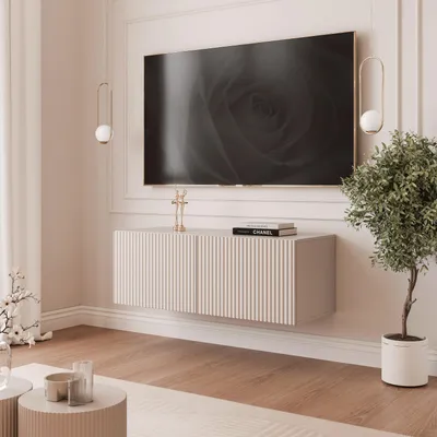 Produktbild von Idohome TV-Lowboard Angel 100 cm Kaschmir Matt -TV-Schrank, Hängeschrank, LED, Push-to-Open, Fernsehschrank, geriffelte Front, Medienmöbel, Wohnzimmer