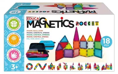 Image de Mallette 18 pièces magnétiques, blocs construction - magnetics pocket - educa - 20271 - panneaux, tuiles