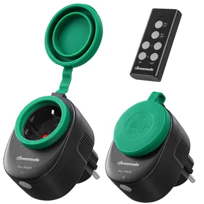 Productafbeelding van DEWENWILS Draadloze stopcontacten met afstandsbediening voor buiten, 16 A, 3680 W, IP44, 2 stopcontacten, 30 m bereik