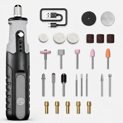 Produktbild von Handlicher Elektrischer Gravierstift, nur 95g, USB-Kabellos, 27-teiliges Zubehör, Touch-5-Gang (5000-25000 U/min), für Gravieren, Schleifen und DIY