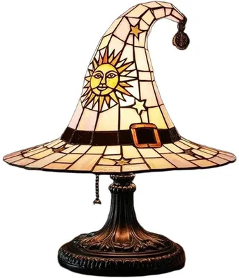 Productafbeelding van Halloween-heksenhoed lamp – 30 cm, warmwitte LED, USB, retro-gotische tafellamp – wit