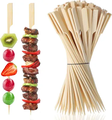 Productafbeelding van Lange Bamboespiesen - 20 cm - 100 Stuks Houten Spiesen voor Vingerfood - Kampvuur - Buffet en Grillen - Bamboe Accessoires