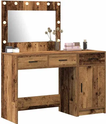Immagine prodotto di vidaXL Tavolino da toilette con illuminazione a specchio 2 pezzi Materiale a base di legno marrone