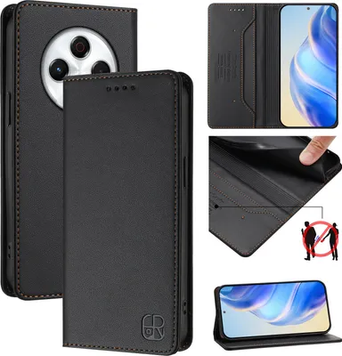 Produktbild von Lederhülle für Tecno Spark 30 4G Hülle Flip Brieftasche Kartenfächern Ständer Schutzhülle Schwarz
