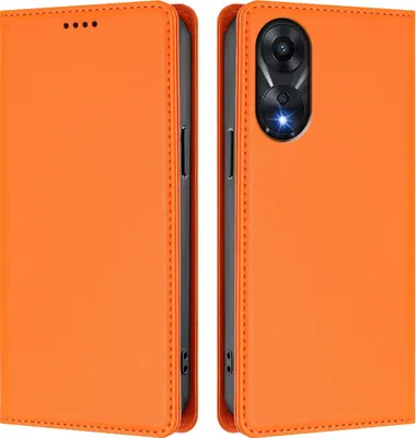 Produktbild von Handyhülle für Oppo A78 4G, Kunstleder Klapphülle Stoßfeste Magnetische Hülle mit Ständer Orange